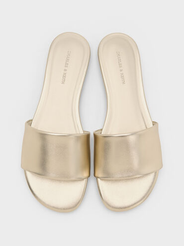 Metallic Slide Sandals, Light Gold, hi-res