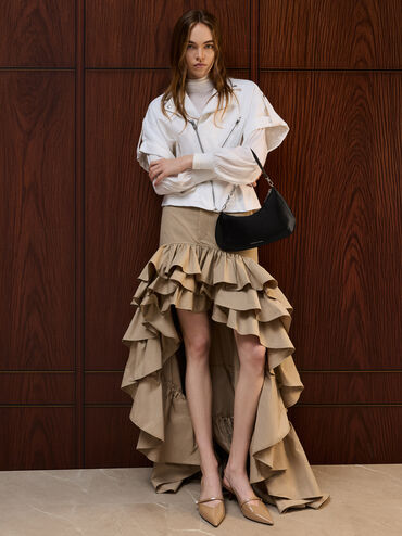 شنطة كتف ديون ساتان بحمالة سلسلة, أسود كلاسيكي, hi-res