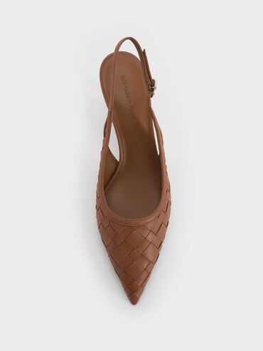 Ivette Woven Pointed-Toe Slingback Pumps, Caramel, hi-res