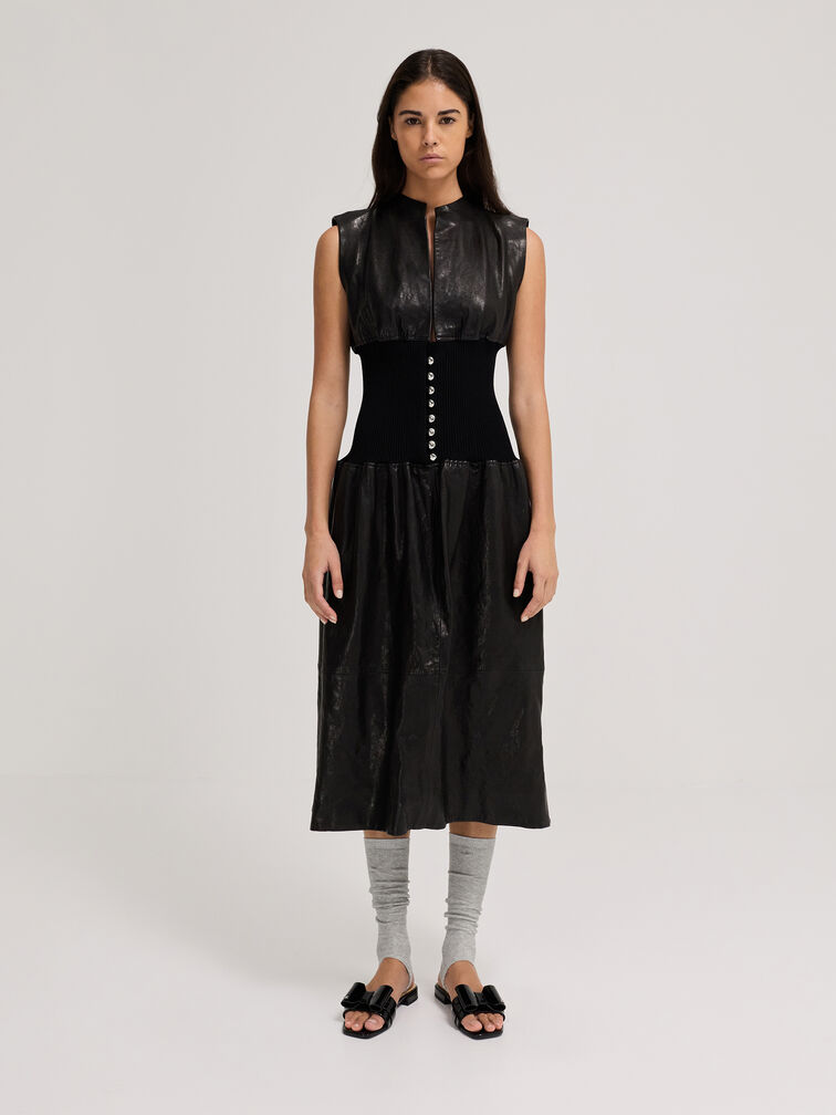 Lu Patent Leather Bow Slide Sandals, Black Patent, hi-res