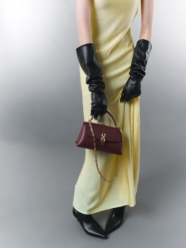 Adalyn Metallic-Buckle Chain-Strap Top Handle Bag, Wineberry Red, hi-res