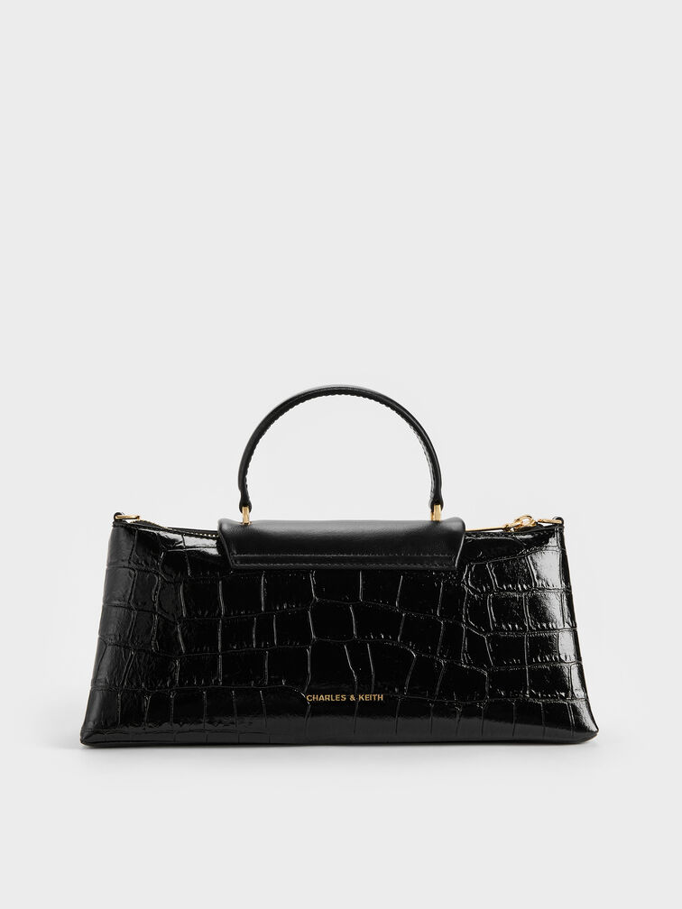 Lilibet Croc-Effect Elongated Top Handle Bag, Black, hi-res