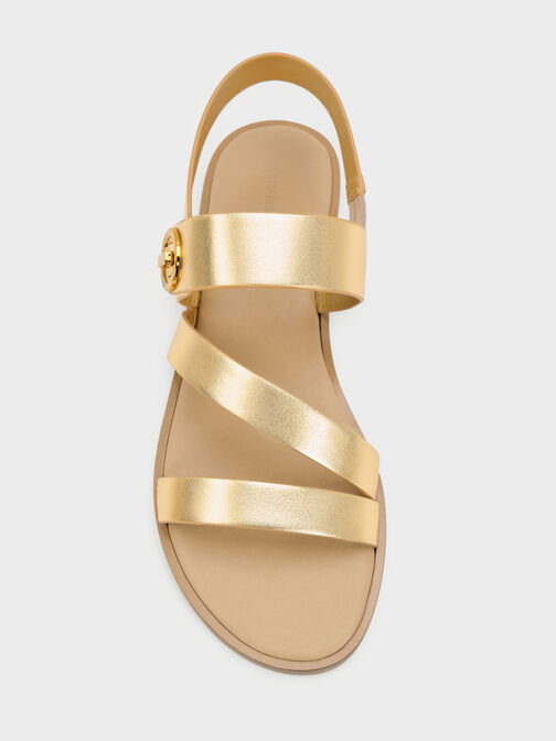 Yara Metallic Turn Lock Strappy Sandals, Gold, hi-res