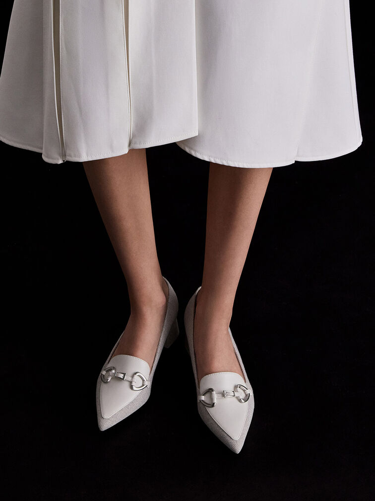 Metallic-Accent Pointed-Toe Block-Heel Pumps, Light Grey, hi-res