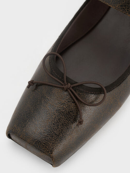 حذاء ماري جين بمقدمة مربعة مزين بفيونكة, بني داكن, hi-res