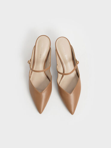 Cammie Metallic Sculptural Heel Mules, Camel, hi-res