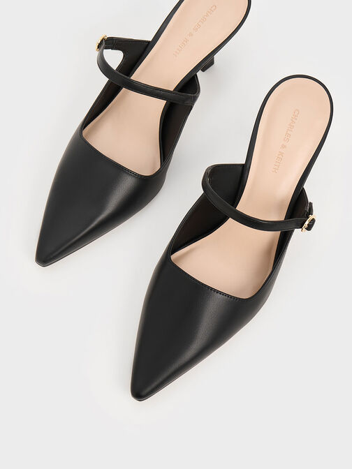 حذاء مفتوح من الخلف بحزام بمشبك, أسود, hi-res