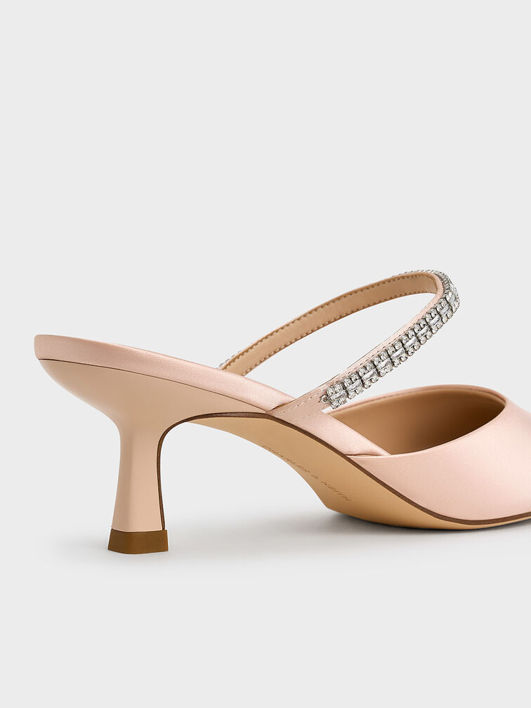 Ambrosia Satin Gem-Embellished Pointed-Toe Mules, Light Pink, hi-res