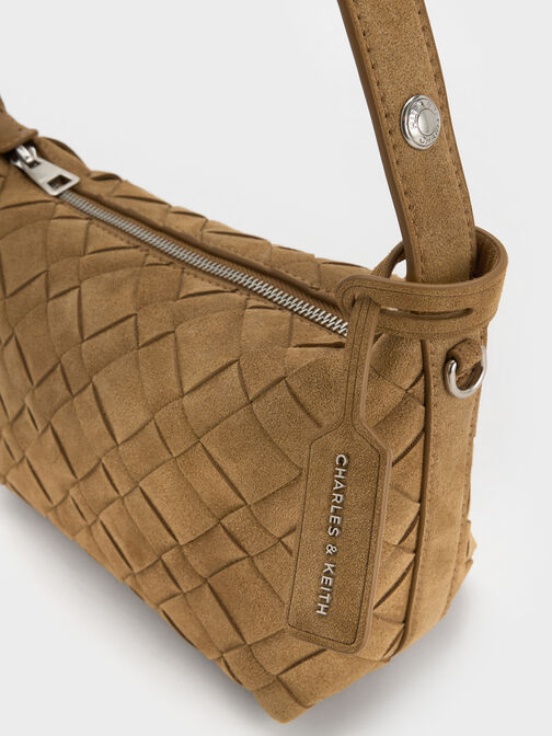 Ivette Recycled Suede Woven Shoulder Bag, Sahara Sand, hi-res