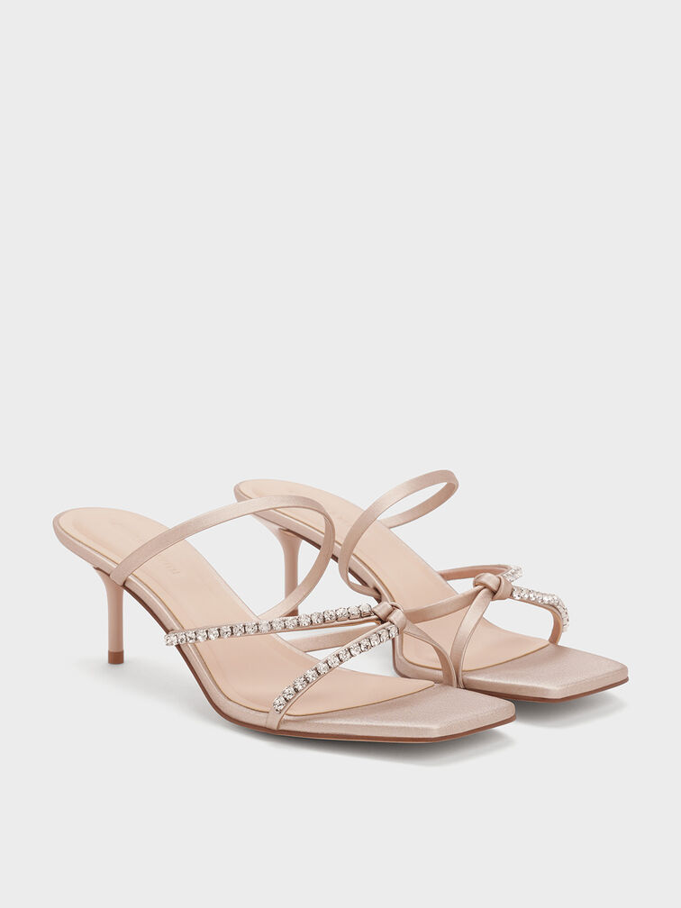 Gem-Embellished Strappy Heeled Sandals, Nude, hi-res