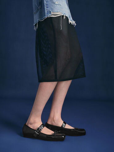 Myler Bow Square-Toe Buckled Mary Janes, Black, hi-res