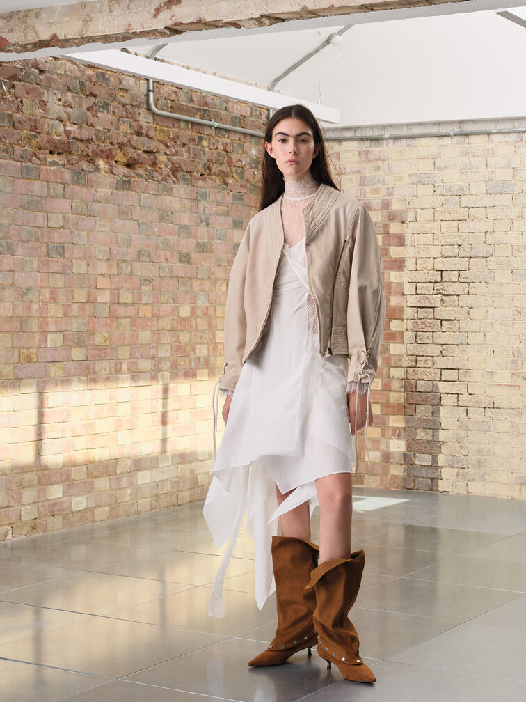 Gael Faux Suede Studded Convertible Kitten-Heel Knee-High Boots, Brown, hi-res