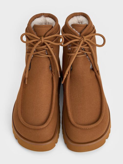 Textured Fur-Lined Ridged-Sole Ankle Boots, Brown, hi-res