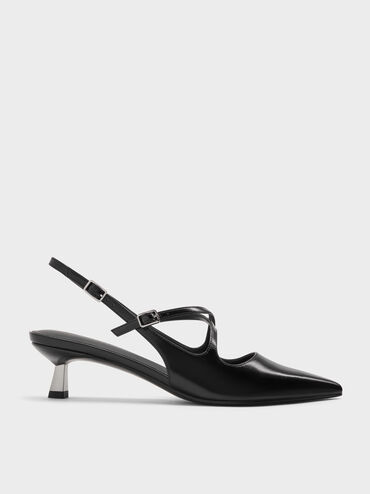 Pauline Pointed-Toe Crossover Slingback Kitten Heels, Black, hi-res