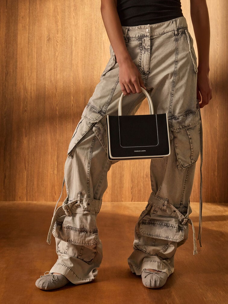 Winona Felt Bow Furry-Strap Mary Jane Flats, Light Grey, hi-res