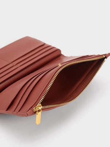 Danika Quilted Long Wallet, Brick, hi-res