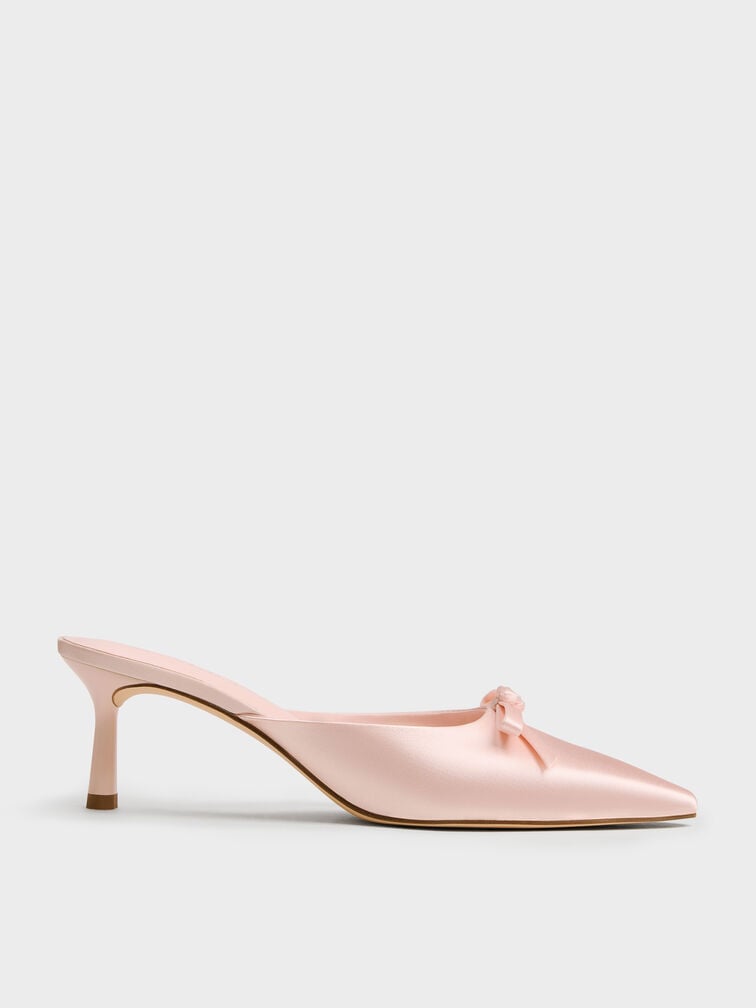 Rose-Bow Pointed Heeled Mules, Light Pink, hi-res