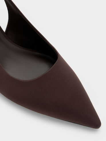 Kaia Satin Pointed-Toe Slingback Pumps, Dark Brown Textured, hi-res