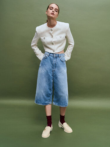 حذاء لوفر مارلي مزين بحلية معدنية لامعة, أبيض طباشيري, hi-res