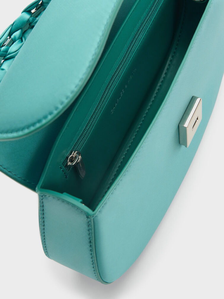 Eilian Satin Braided Top Handle Bag, Teal, hi-res