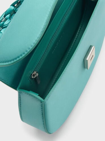 Eilian Satin Braided Top Handle Bag, Teal, hi-res
