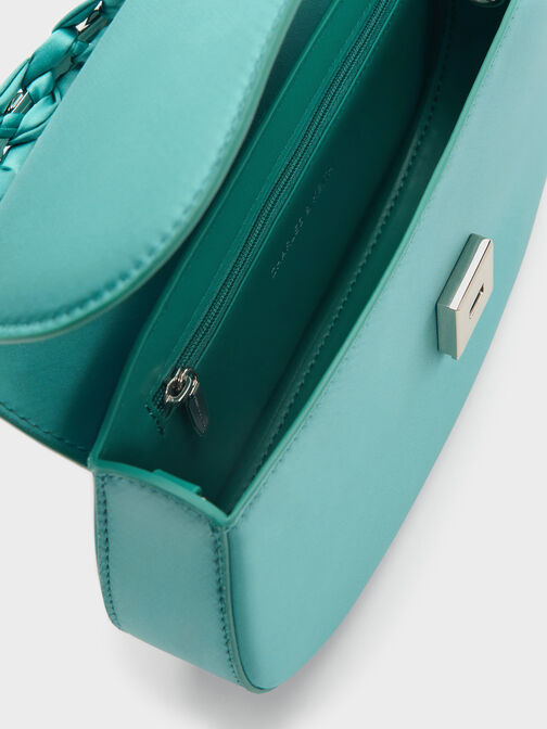 Eilian Satin Braided Top Handle Bag, Teal, hi-res