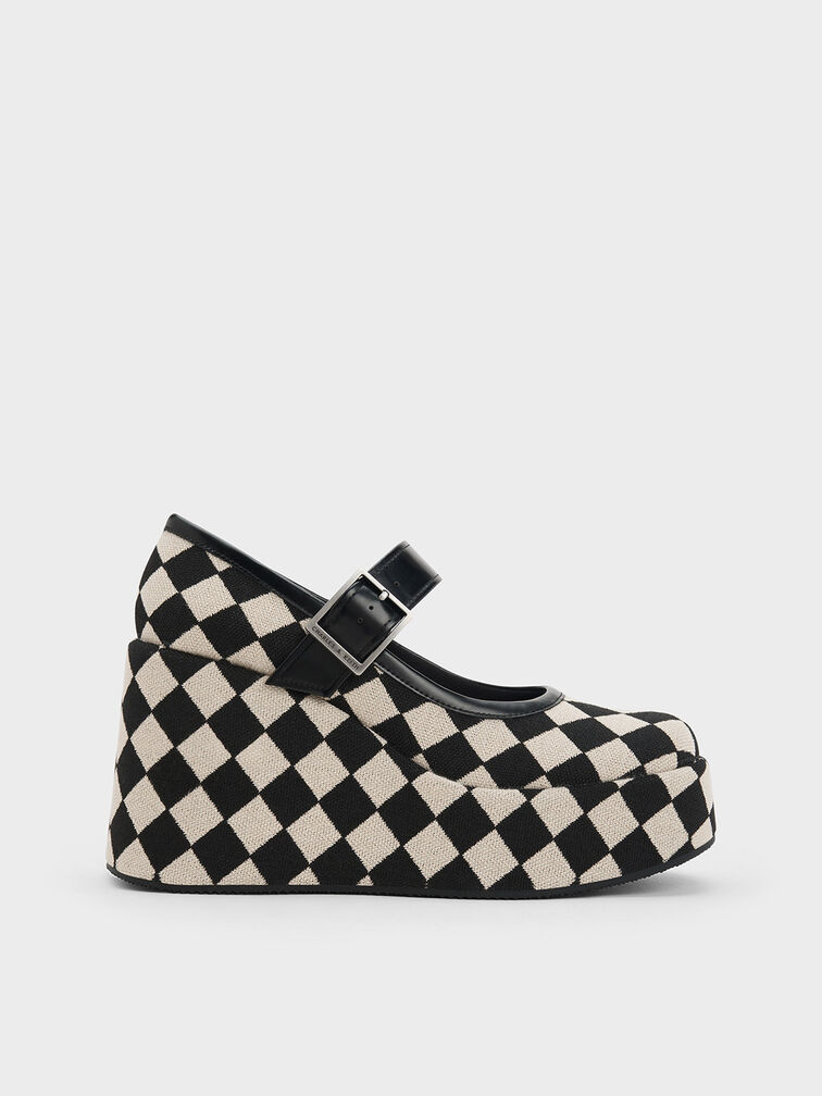 Cara Checkered Mary Jane Wedges, Multi, hi-res