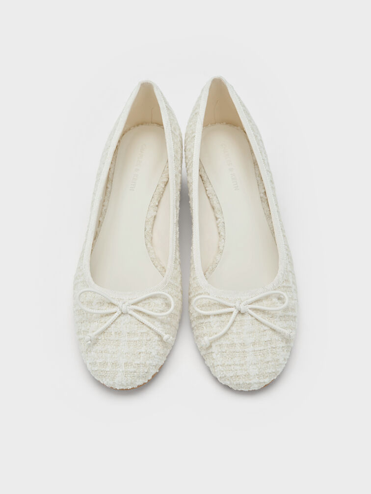 Tweed Bow Ballet Pumps, Multi, hi-res