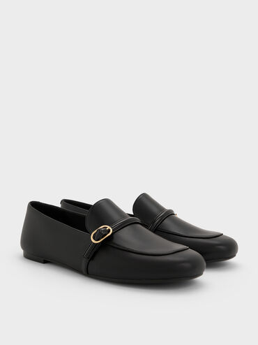Buckle-Strap Loafers, Black, hi-res
