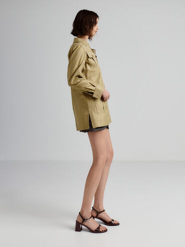 صندل بحزام كاحل بكعب مربع جلد صناعي لامع, بني داكن, hi-res