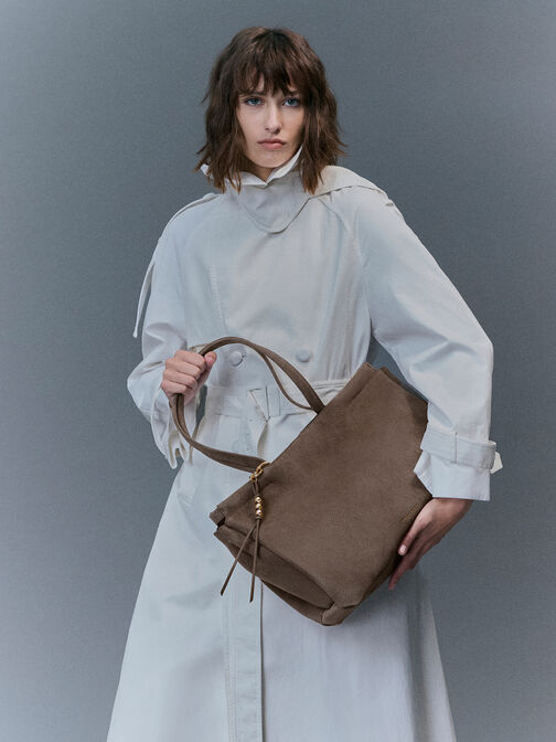 XL Zephyr Tassel Tote Bag, Stone Grey, hi-res