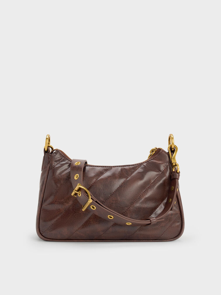 حقيبة كروس فيلومينا بلمسة مجعدة مزينة بسلسلة معدنية, بني مطفي, hi-res