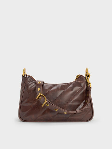 حقيبة كروس فيلومينا بلمسة مجعدة مزينة بسلسلة معدنية, بني مطفي, hi-res