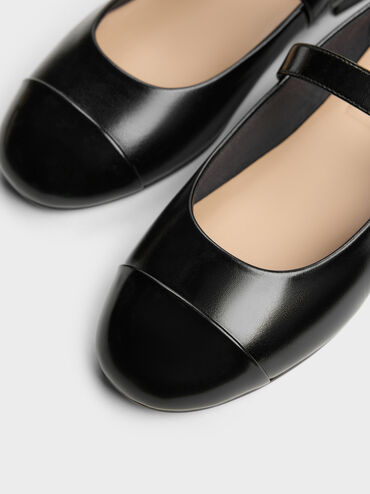 Leather Cap-Toe Mary Janes, Black, hi-res