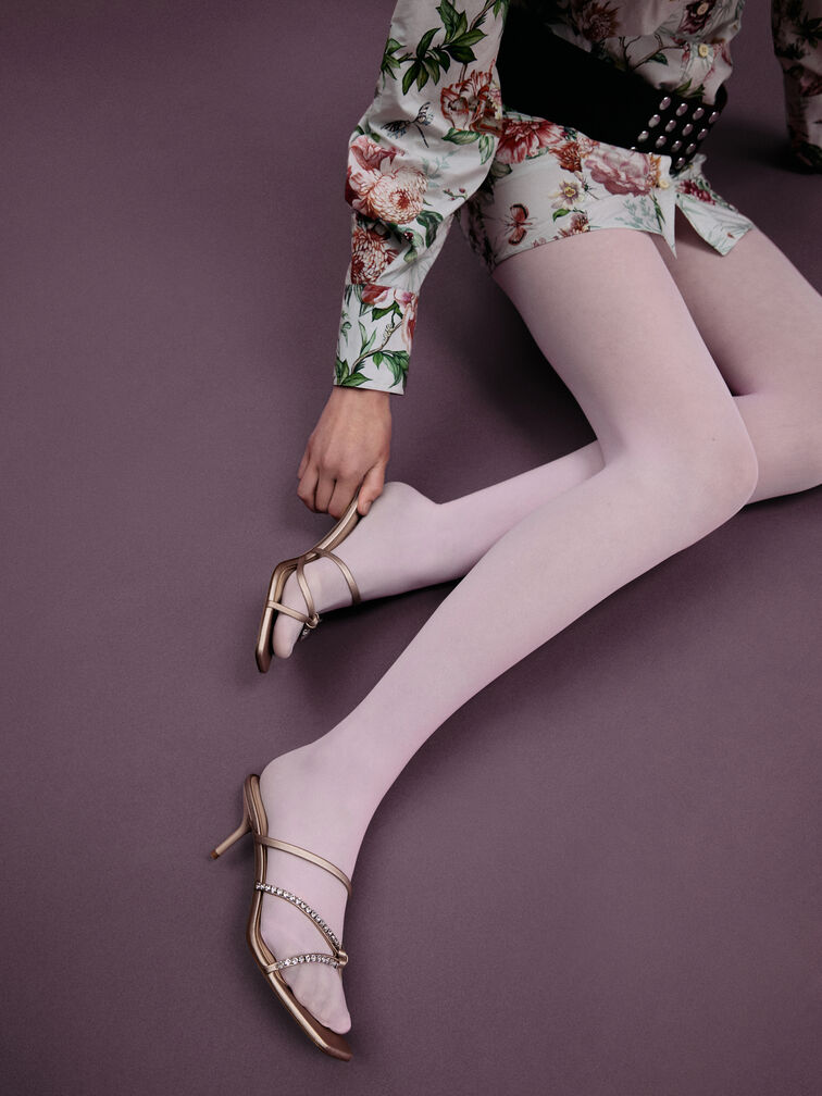 Gem-Embellished Strappy Heeled Sandals, Nude, hi-res