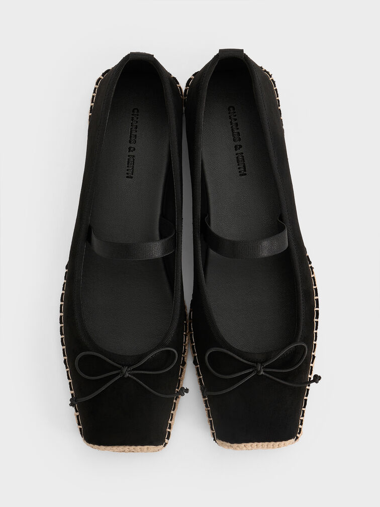 Bernadine Faux Suede Tie-Around Espadrille Flats, Black Textured, hi-res