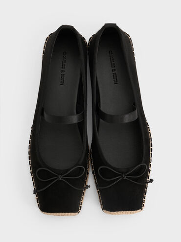Bernadine Faux Suede Tie-Around Espadrille Flats, Black Textured, hi-res