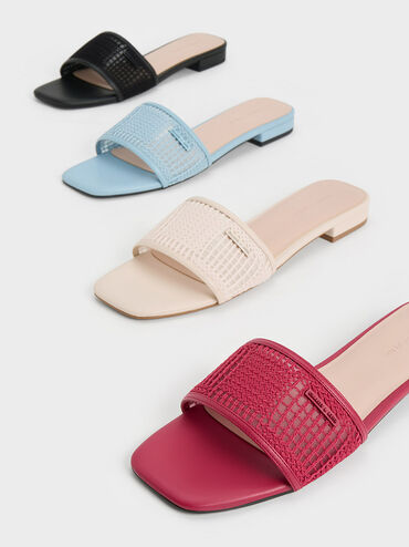 صندل مفتوح سهل الارتداء بتصميم منسوج مصنوع من خامة شبكية, أسود خشن, hi-res