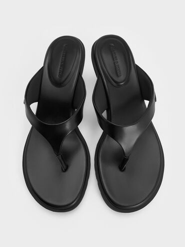 حذاء ميول بإصبع وكعب مائل وشريط أمامي على شكل V, أسود, hi-res