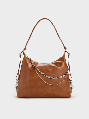 Atwood Chain Hobo Bag, Distressed Tan, hi-res