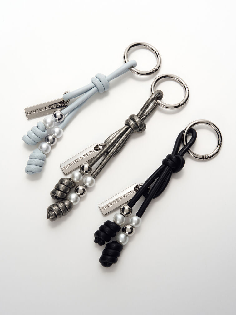 Beaded Cord Knot Charm, Noir, hi-res