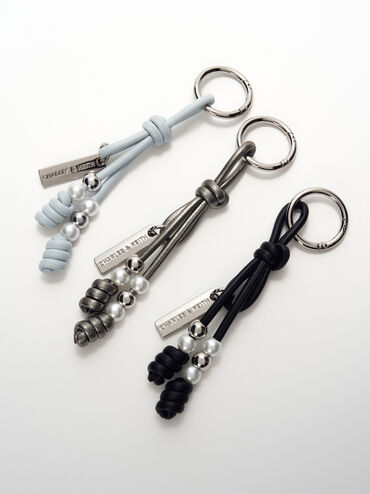 Beaded Cord Knot Charm, Noir, hi-res