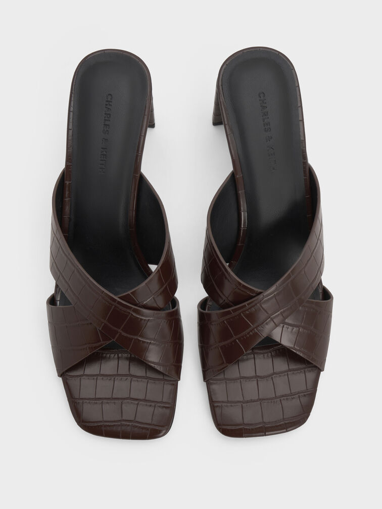 حذاء ميول جورجينا كروس أوفر بنقشة جلد التمساح  وكعب بليد, بني حيواني, hi-res