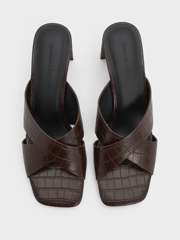 حذاء ميول جورجينا كروس أوفر بنقشة جلد التمساح  وكعب بليد, بني حيواني, hi-res