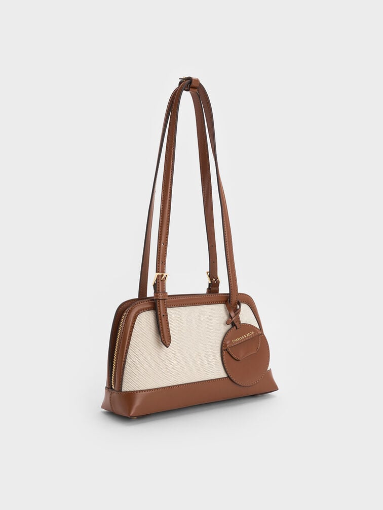 Enola Canvas Two-Tone Elongated-Handle Bag, Chocolate, hi-res
