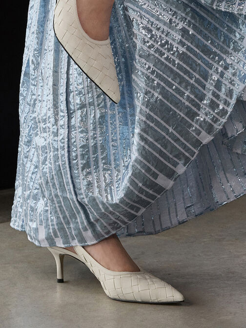 حذاء كعب منسوج بحزام خلفي ومقدمة مدببة, أبيض طباشيري, hi-res