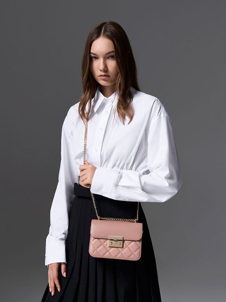 Alva Quilted Chain-Handle Bag, Blush, hi-res