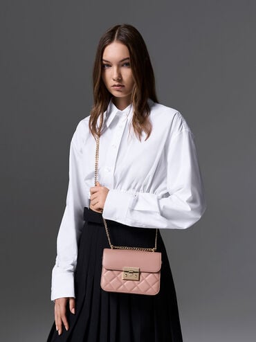 Alva Quilted Chain-Handle Bag, Blush, hi-res
