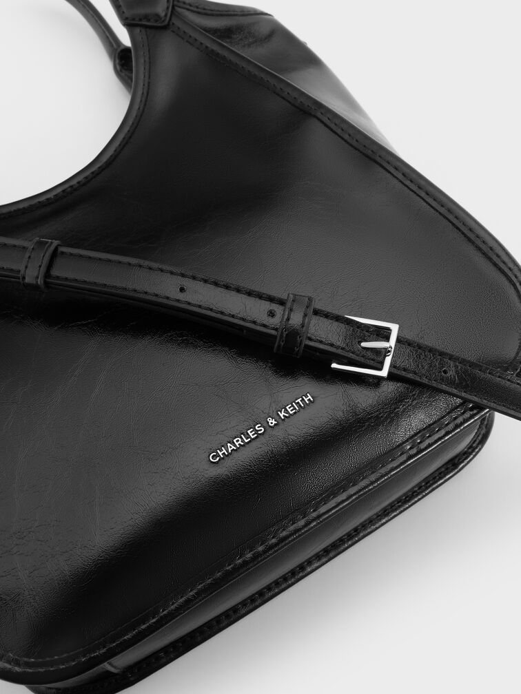 شنطة توت صغيرة سيانا بتأثير مجعد تصميم مرن, أسود كلاسيكي, hi-res