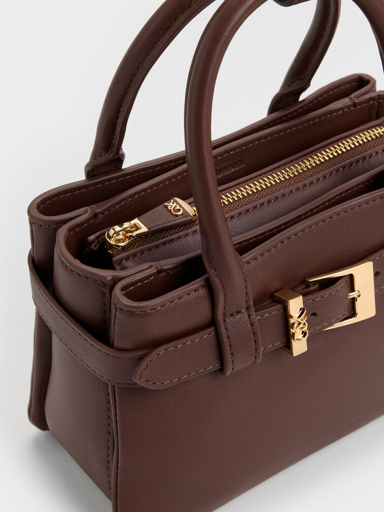 Jody Leather Belted Tote Bag, Brown, hi-res